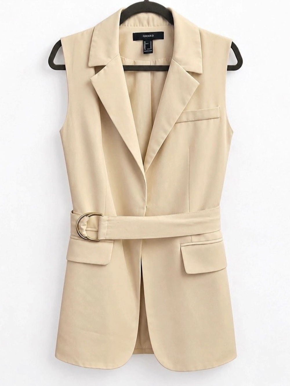 Forever 21 Belted Beige Vest Size Medium Like New